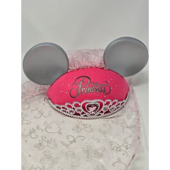 DISNEY PARKS EXCLUSIVE MERCHANDISE PINK & SILVER PRINCESS MOUSE EARS YOUTH OS - Picture 9 of 12